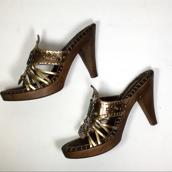 CHINESE LAUNDRY Global bronze wood platform sandals size 8, NIB - Picture 8 of 10